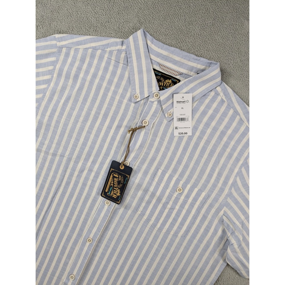 Frontier Threads Weatherproof Mens XL Blue White Striped Short Sleeve Shirt NWT